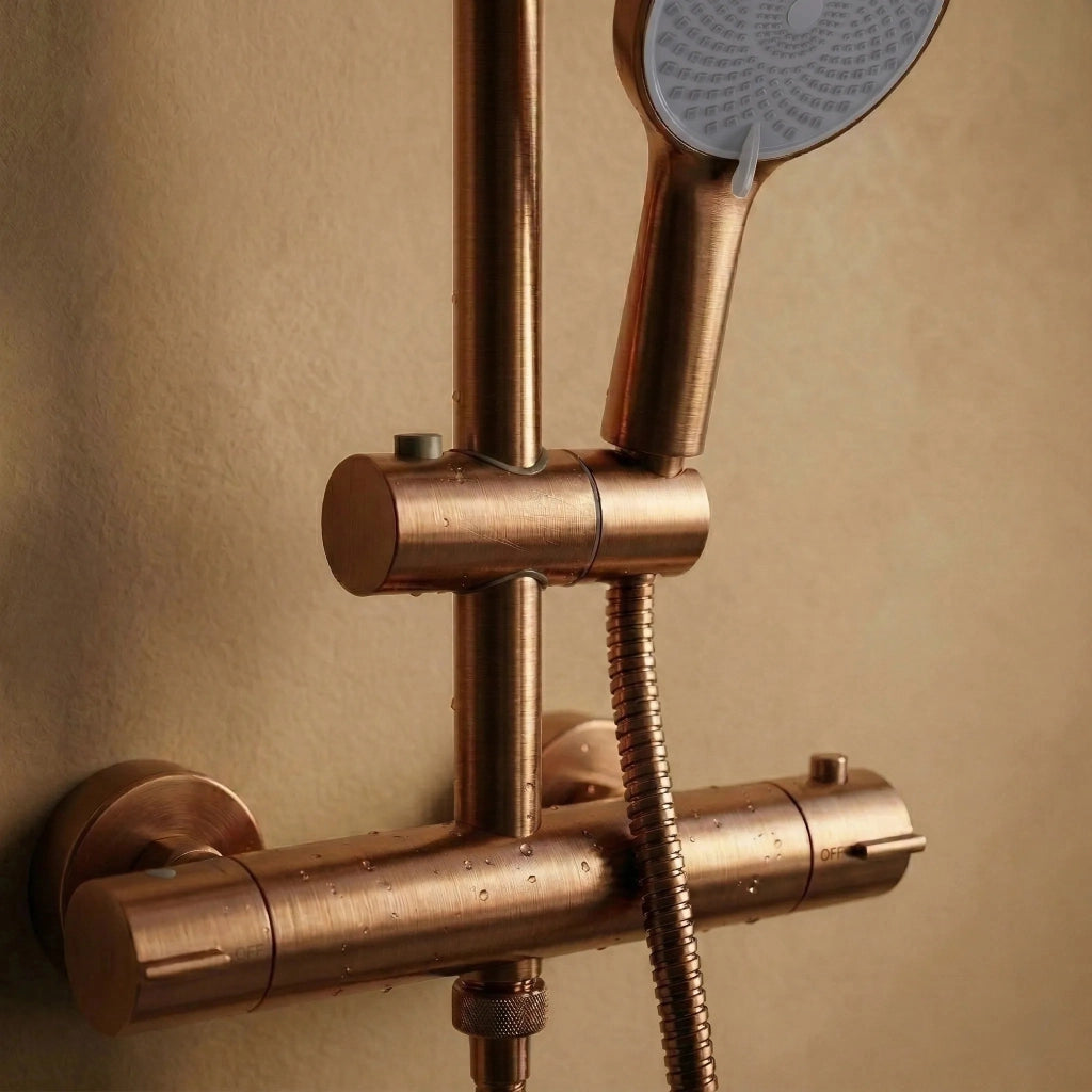 Set Doccia Senza Bocca Di Erogazione Con Termostato Rea Lungo Copper Brush