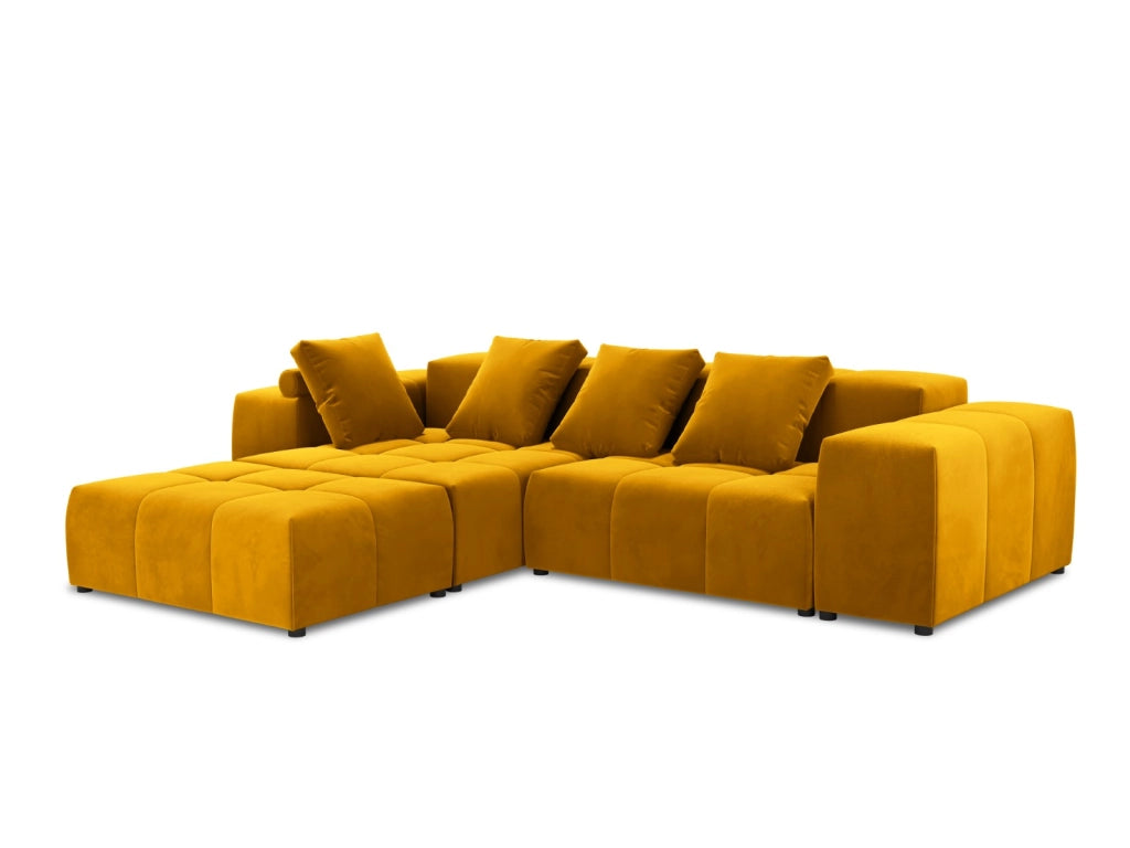 Cosmopolitan Design - Divano angolare modulare reversibile "Rome" 5 posti in velluto giallo 