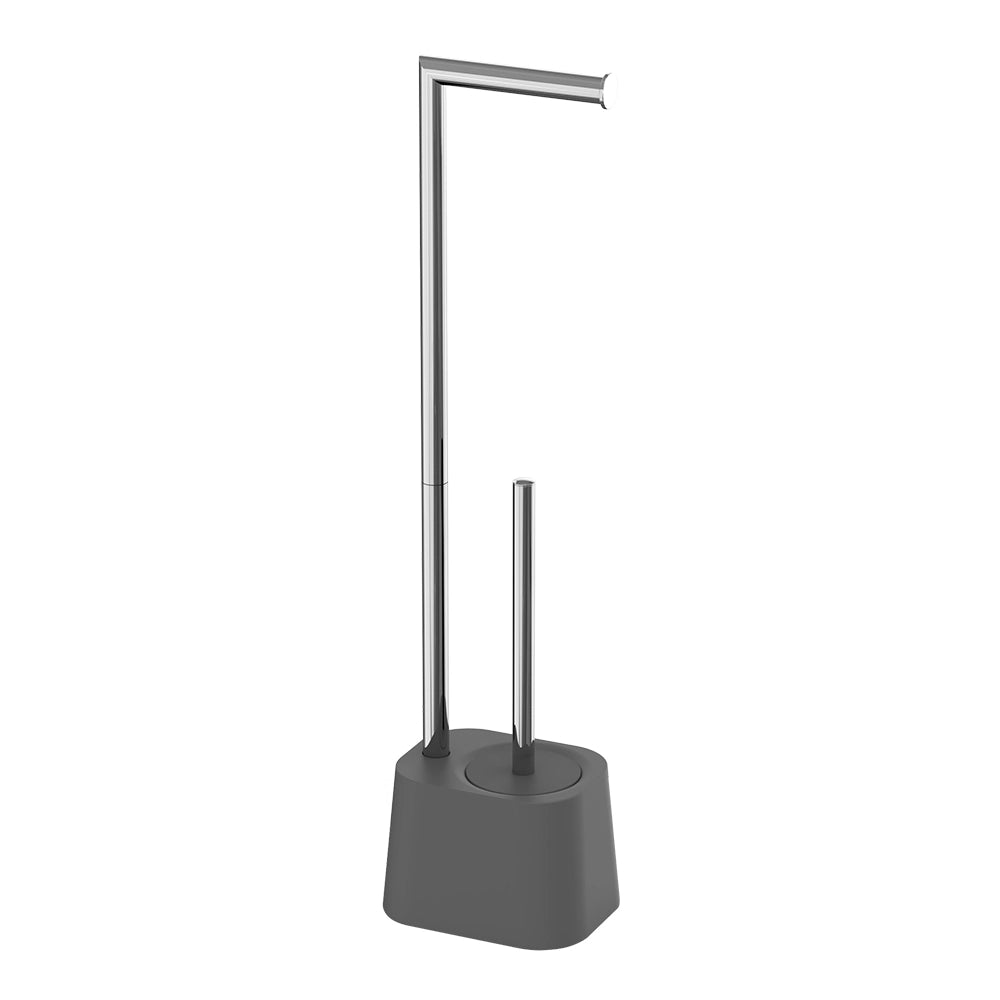 Piantana portarotolo e portascopino in plastica grigio opaco Glim