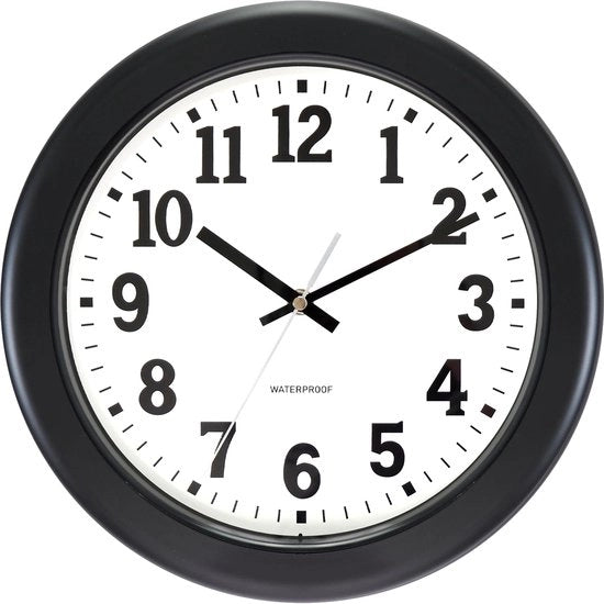 Orologio esterno da parete 30 cm, acqua resistente, facile da leggere, silenzioso, batteria alimentato, orologio da giardino per esterno, balcone, bagno, resistente alle intemperie (nero)