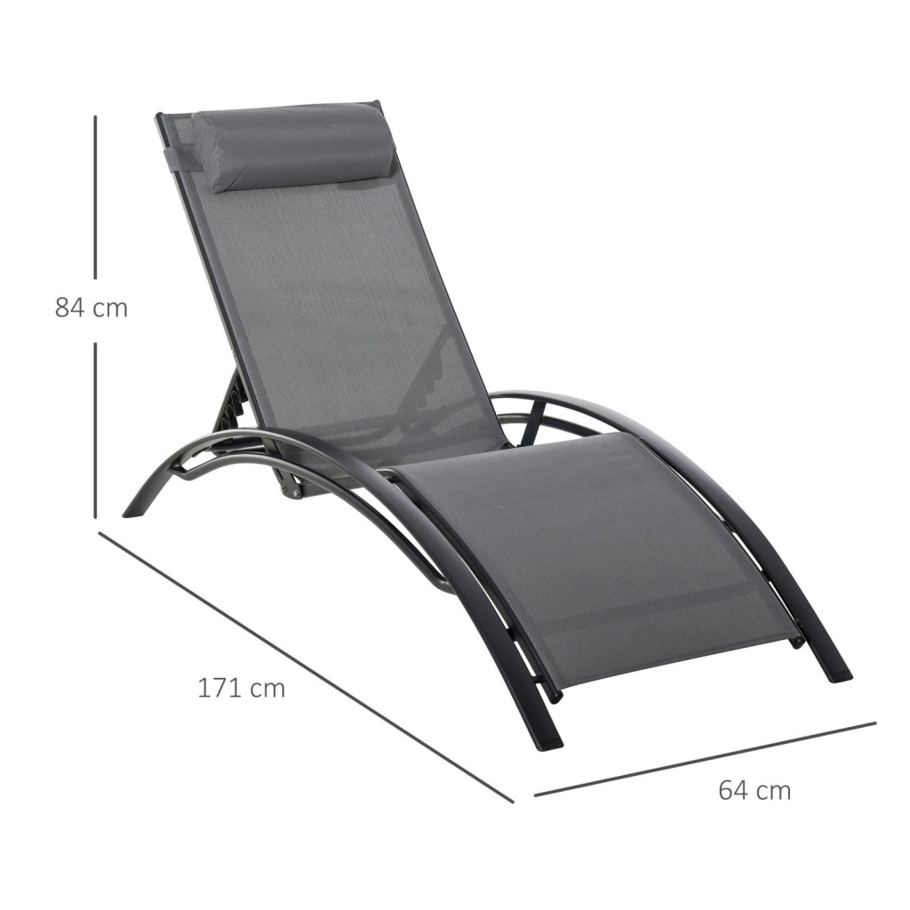EasyComfort Sdraio da Giardino Reclinabile su 5 Livelli con Cuscino Rimovibile, Alluminio e Texteline, 171x64x82cm Grigio