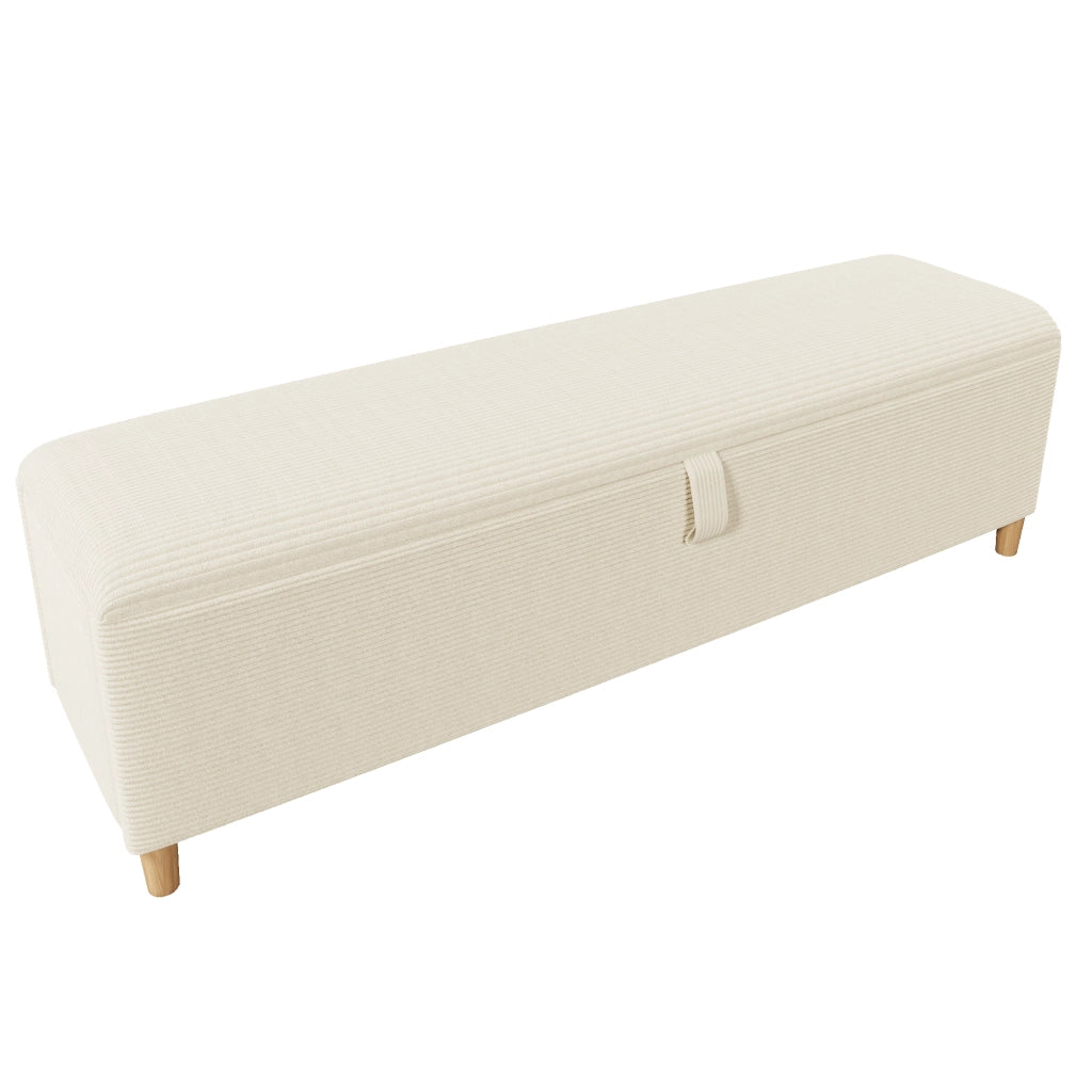 Panca da letto imbottita con contenitore idraulico, 145/165/175 cm, effetto velluto a coste beige