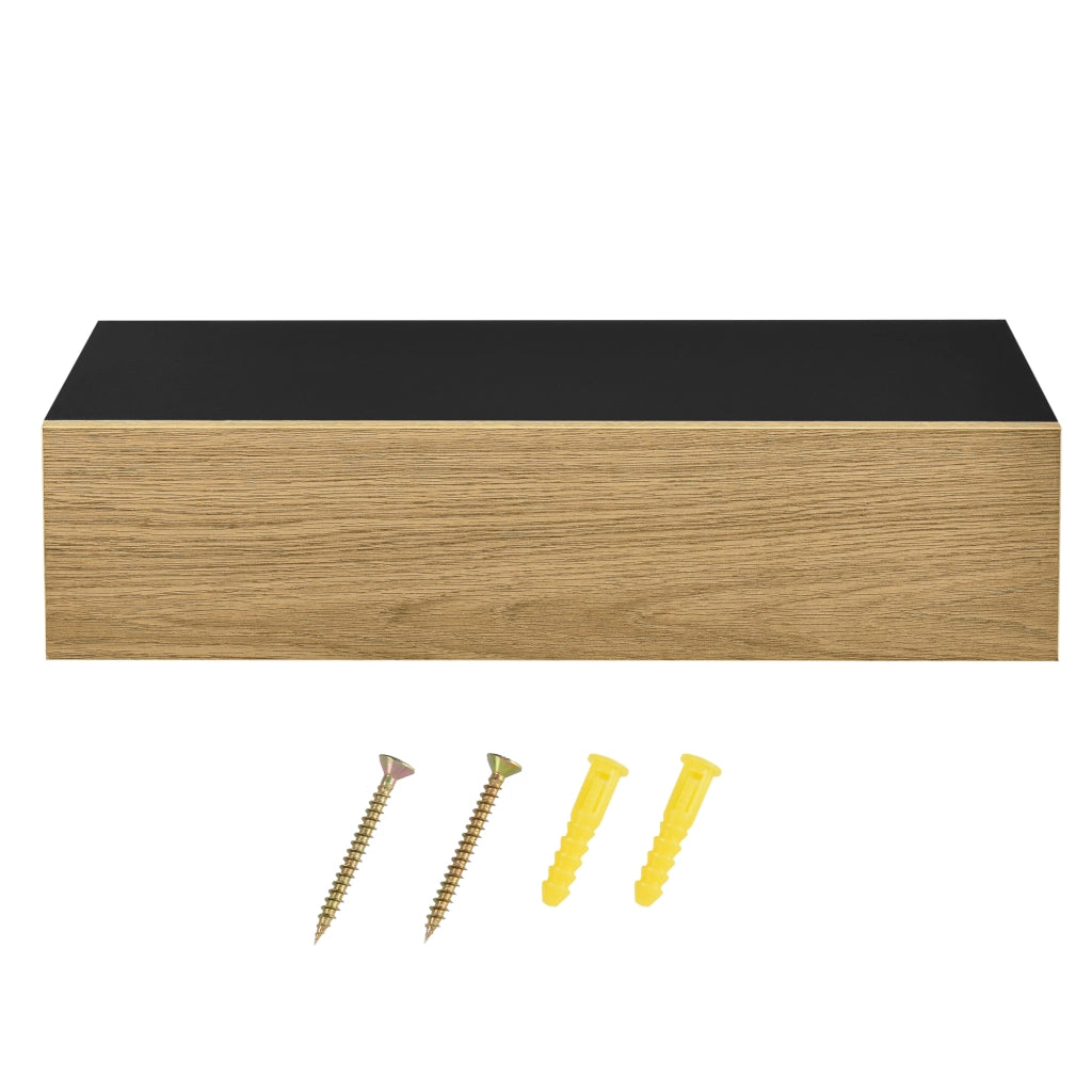 Mensola da Parete con Cassetto Integrato 50x24x12 cm - Nero / Effetto Legno [en.casa]