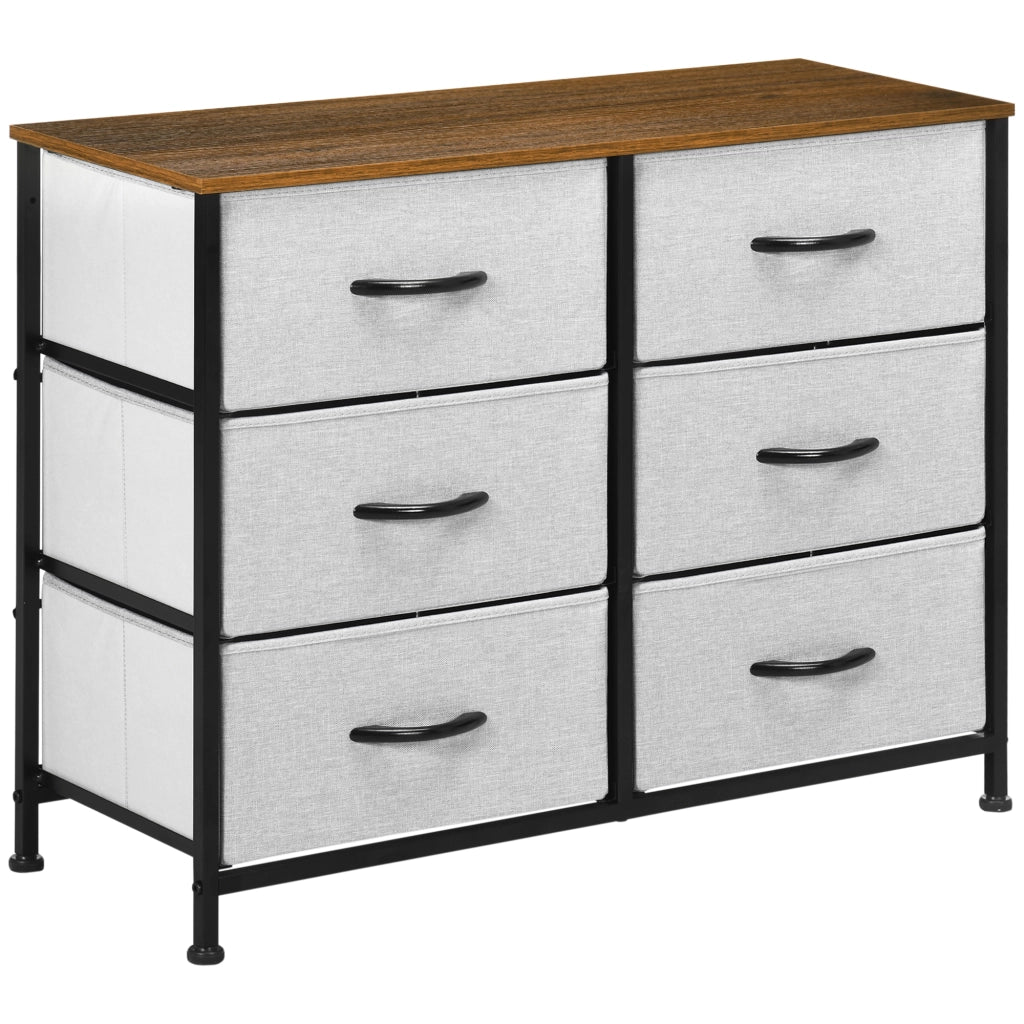 CASSETTIERA 80x30x62,5 cm Grigia in MDF con 6 cassetti in tessuto
