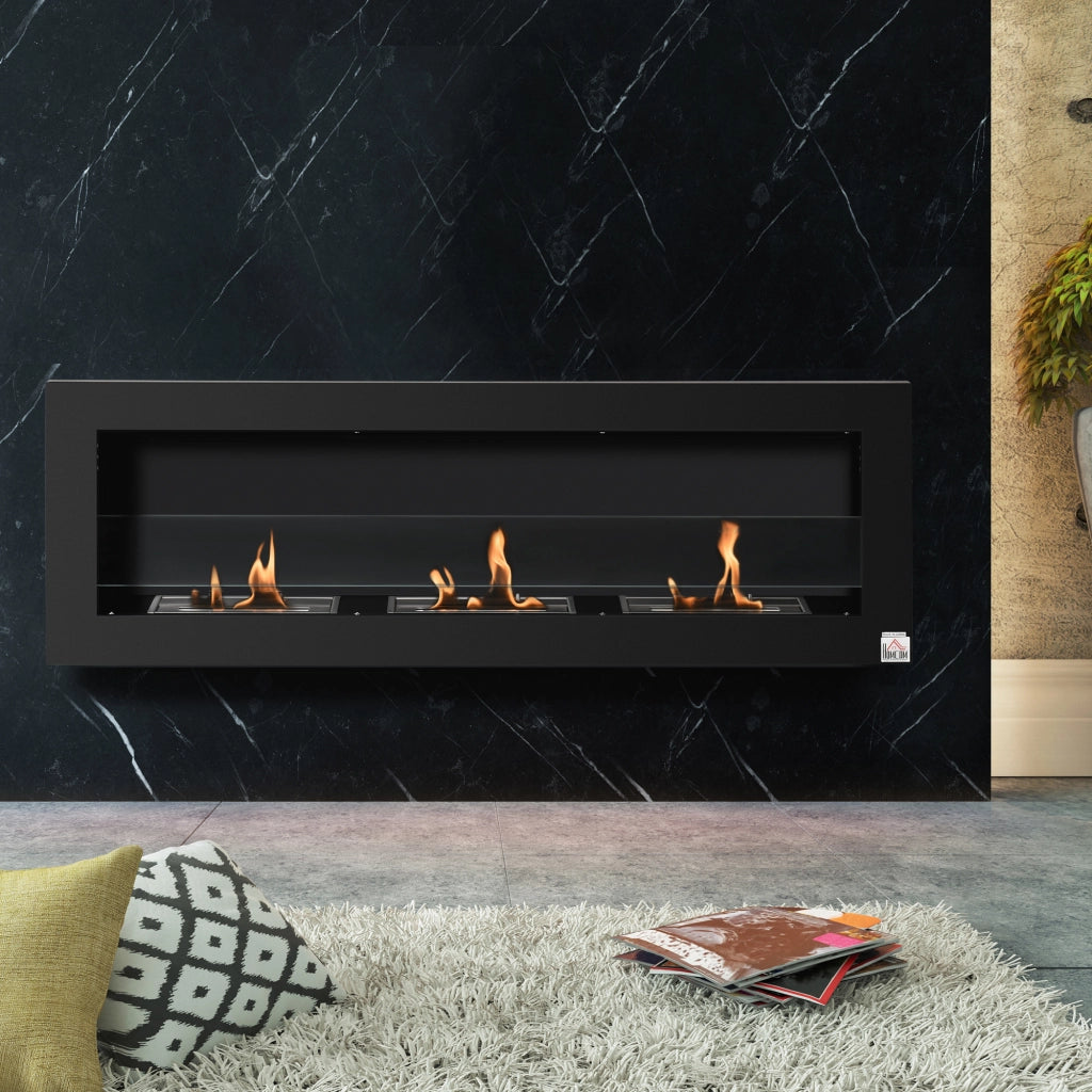 Camino a bioetanolo murale ¨C zephmum ¨C 120x15x40 cm, acciaio inox nero