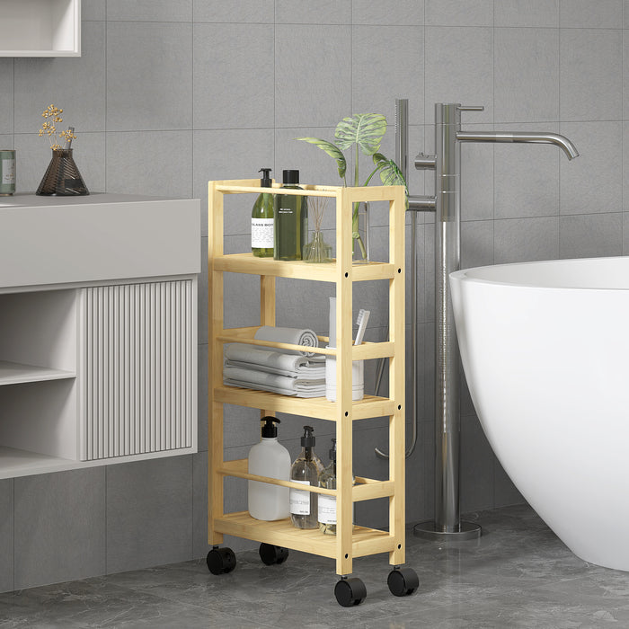 Scaffale Bagno a 3 Livelli 36x15x73 cm con Ruote in Legno di Bambù