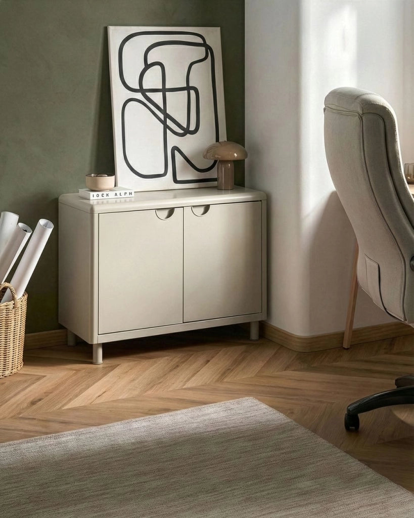 Mobile contenitore in acciaio beige con 2 ripiani e 2 ante stile moderno per l'ufficio domestico