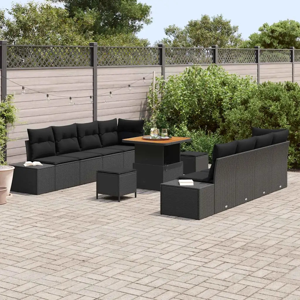 Set Divano da Giardino con cuscino 11 pcs Nero polyrattan