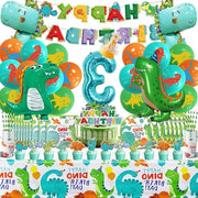 Decorazioni di compleanno - Sfera di palloncini dinosauro 104 pezzi - Articoli di festa per dinosauro - Compleanno per bambini - Tema giungla - Set di servizio con piatti di carta - 3 anni