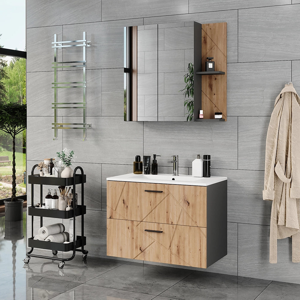 Vicco Set di mobili da bagno Antracite/Artisan 3 parti