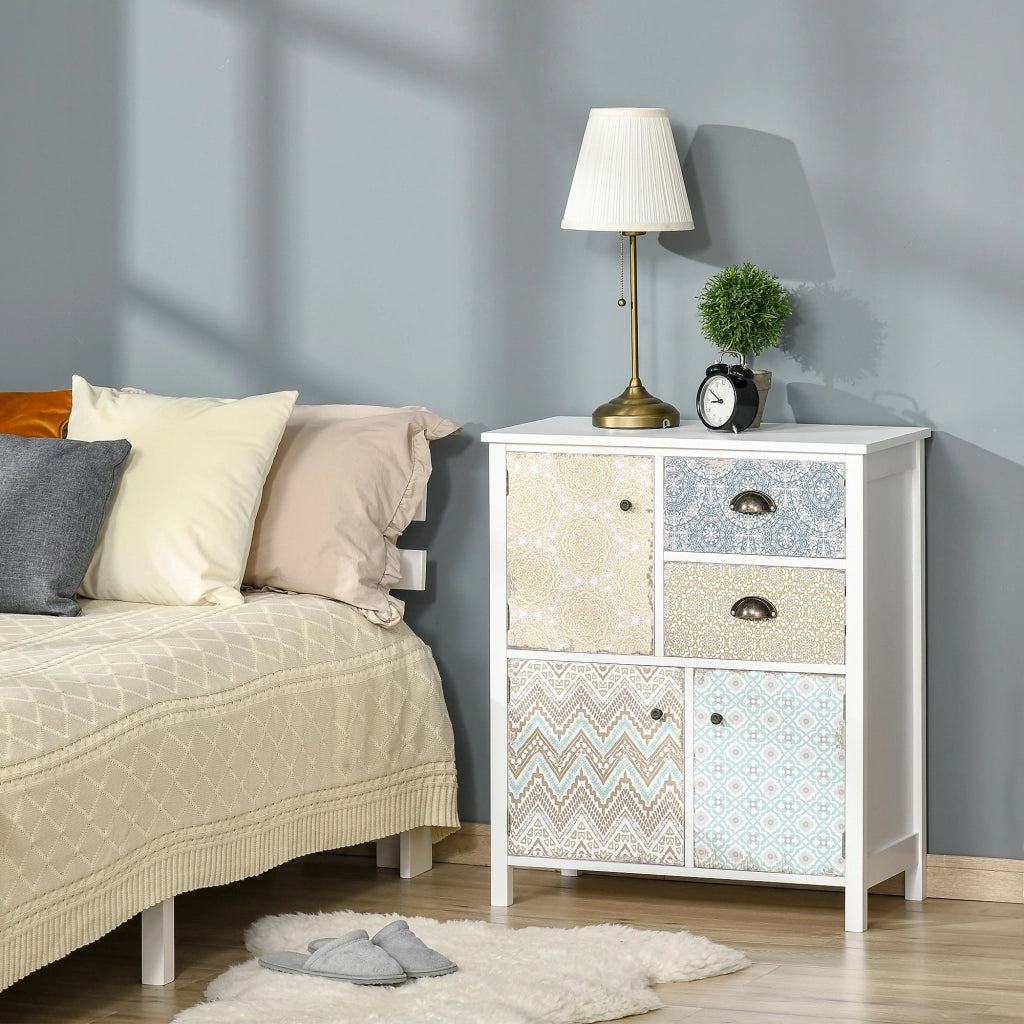 Comodino con 2 Cassetti e 3 Scomparti ¨C zephmum ¨C Bianco 68x34x80 cm