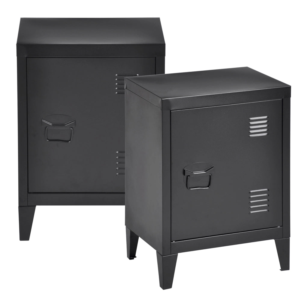Set di 2 Comodini Inari in Acciaio con Anta - Nero [en.casa]