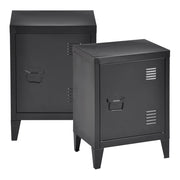 Set di 2 Comodini Inari in Acciaio con Anta - Nero [en.casa]