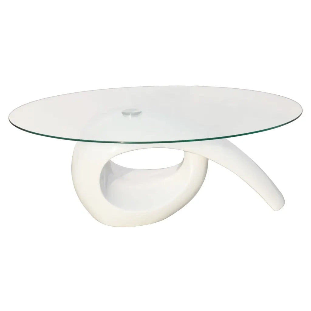 Tavolino da Salotto con Ripiano Ovale in Vetro Bianco Lucido 240431