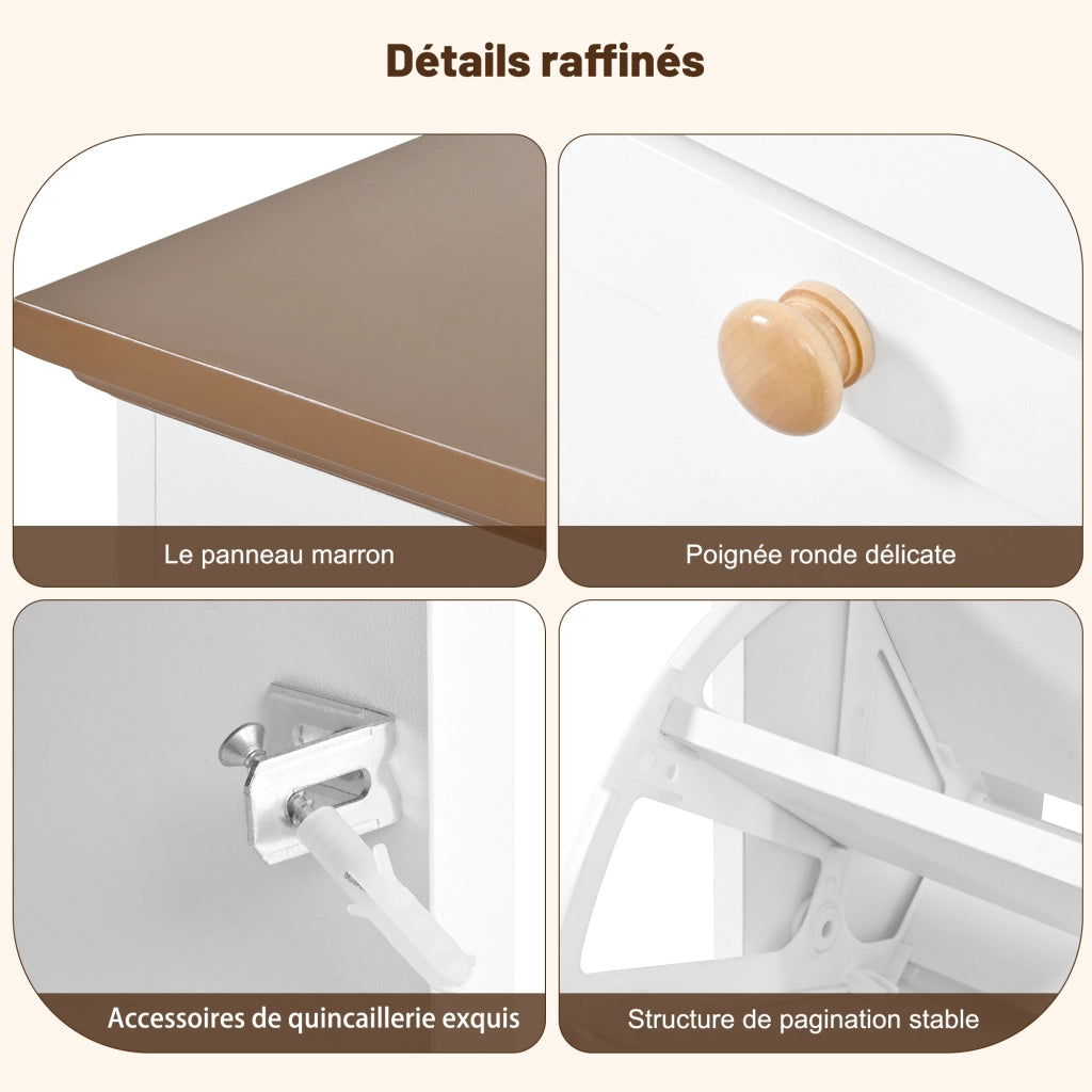 Mobile Scarpiera con 3 Ante a Ribalta; Piano Marrone e Maniglie Rotonde; Stile Country; in MDF; Bianco; 87×26×120 cm