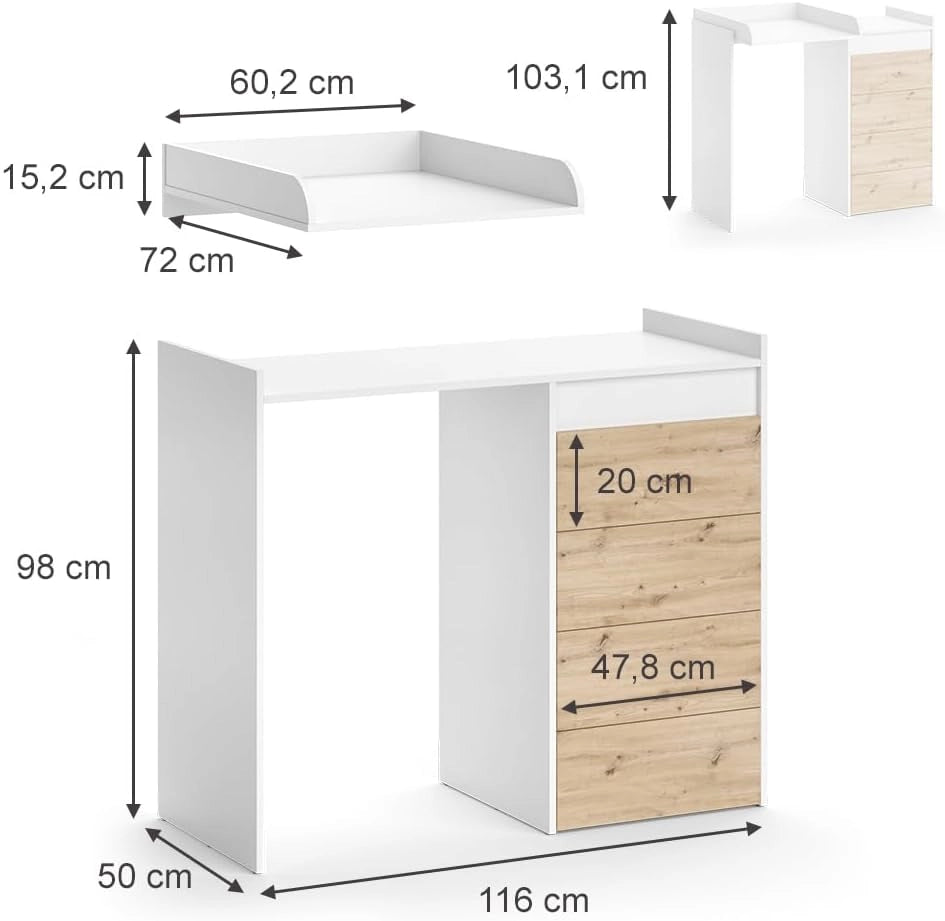 Mobile lavatrice Alf, Bianco, 116 x 98 cm con 4 cassetti, per riporre risparmiando spazio sopra la lavatrice