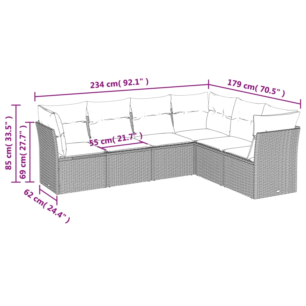 Set Divano da Giardino 6 pz con Cuscini Nero in Polyrattancod mxl 111257