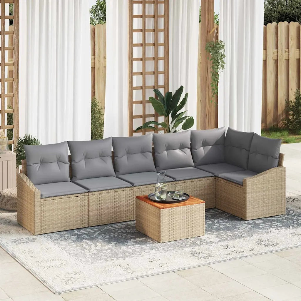 Set Divano da Giardino 7 pcs Beige e Grigio Chiaro polyrattan 3356509