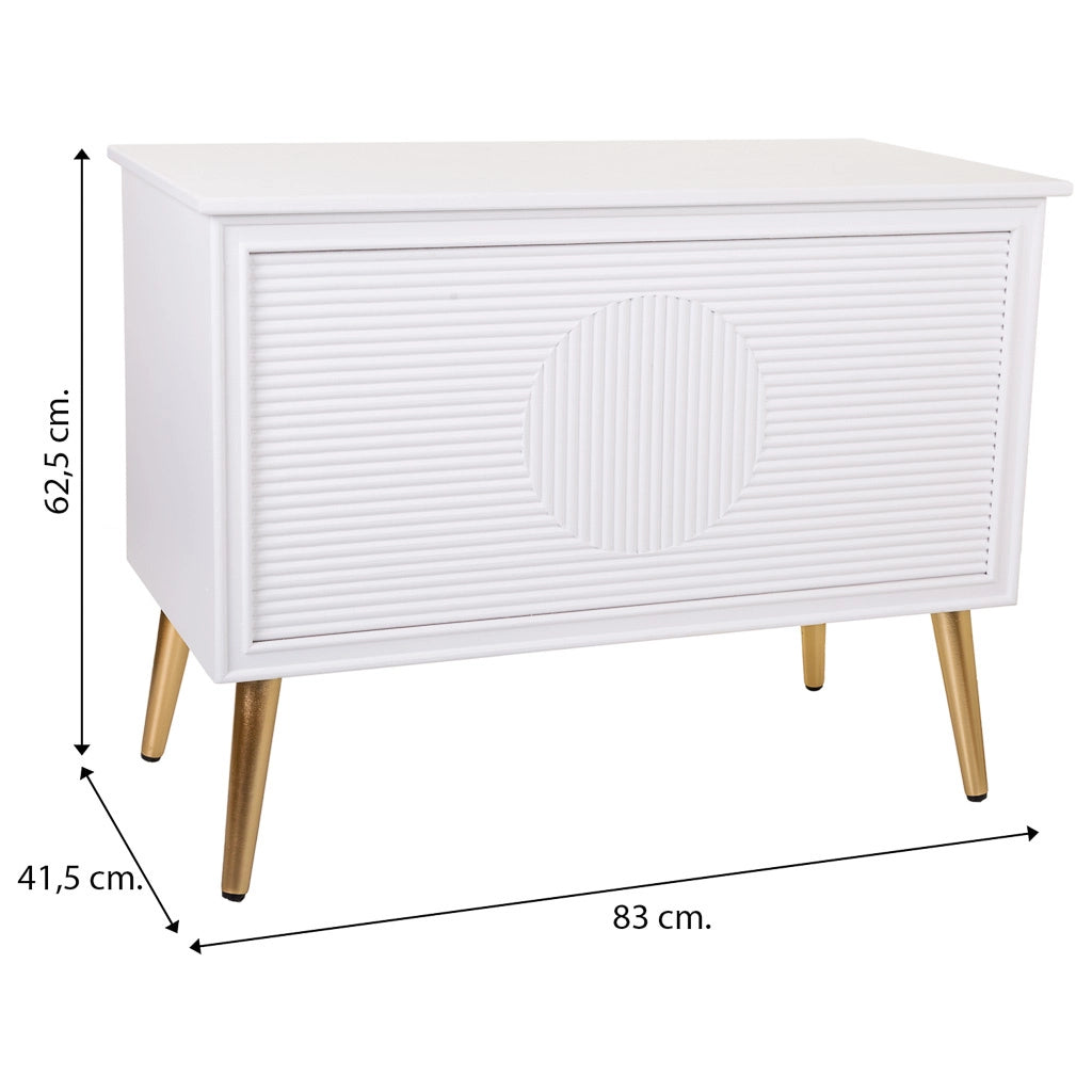 Sgabello baule in legno bianco 83x41,5x62,5h