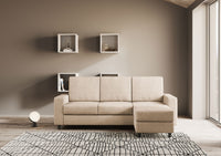 Divano 3 Posti con Pouf 208x155x85 cm Sakar in Tessuto Beige