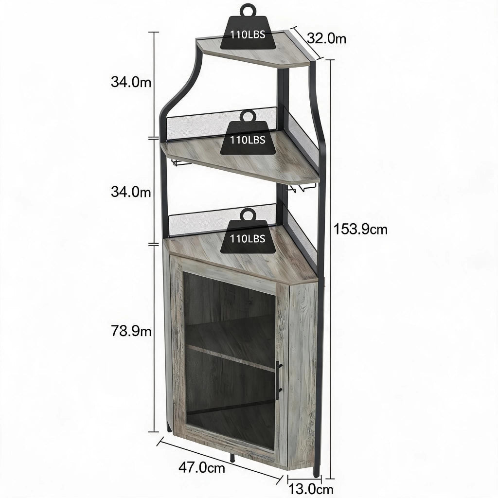 Mobile Bar Angolare Portabottiglie Grigio in Metallo e MDF, 154cm