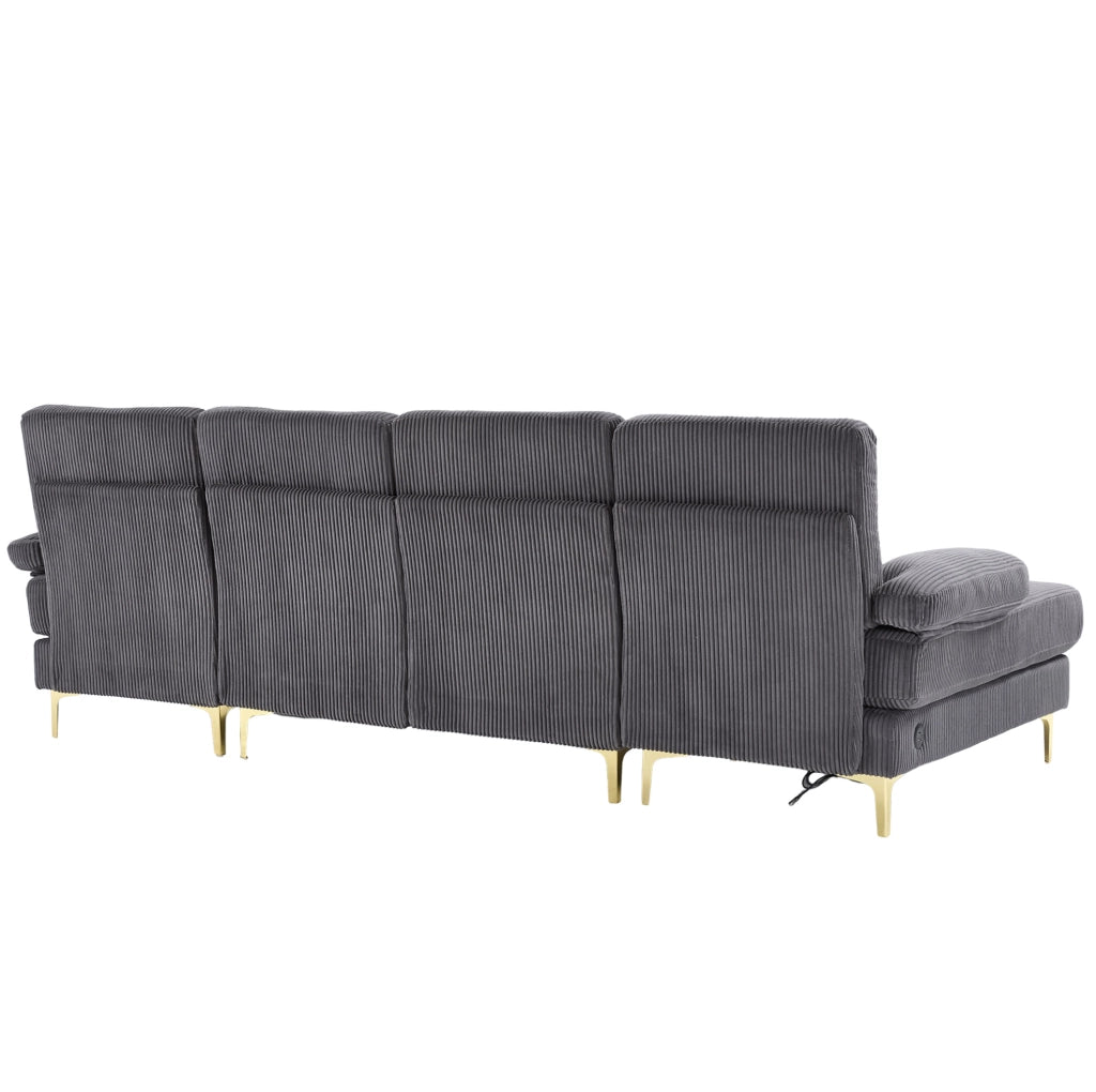 Divano U 265x135x88 cm con LED; USB e cuscini in velluto grigio