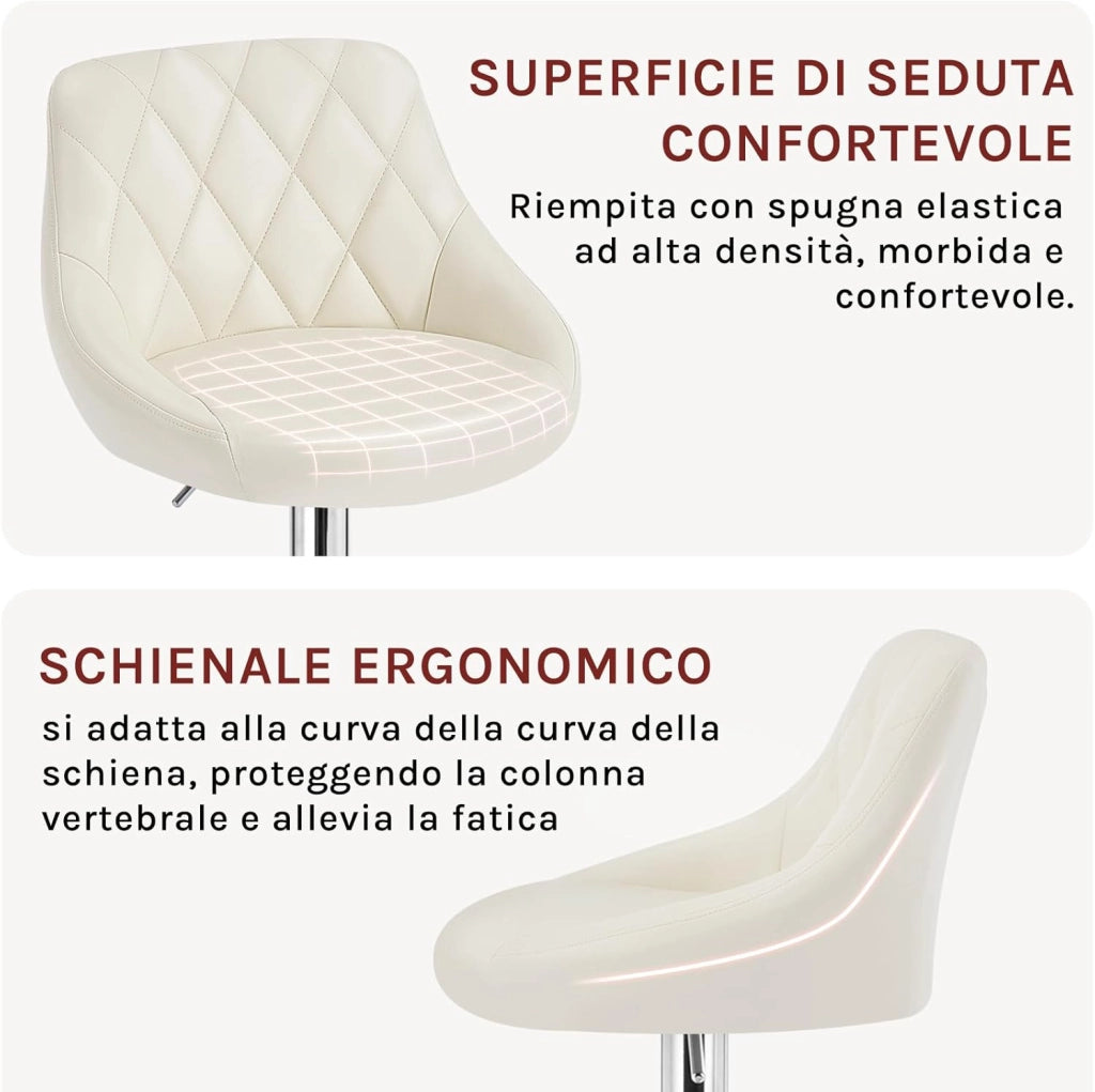 Sgabello da Bar Moderno Girevole Sedia Cucina Alta con Schienale Quadrato Poggiapiedi Senza Braccioli Altezza Regolabile in PU Crema 1 Pezzo