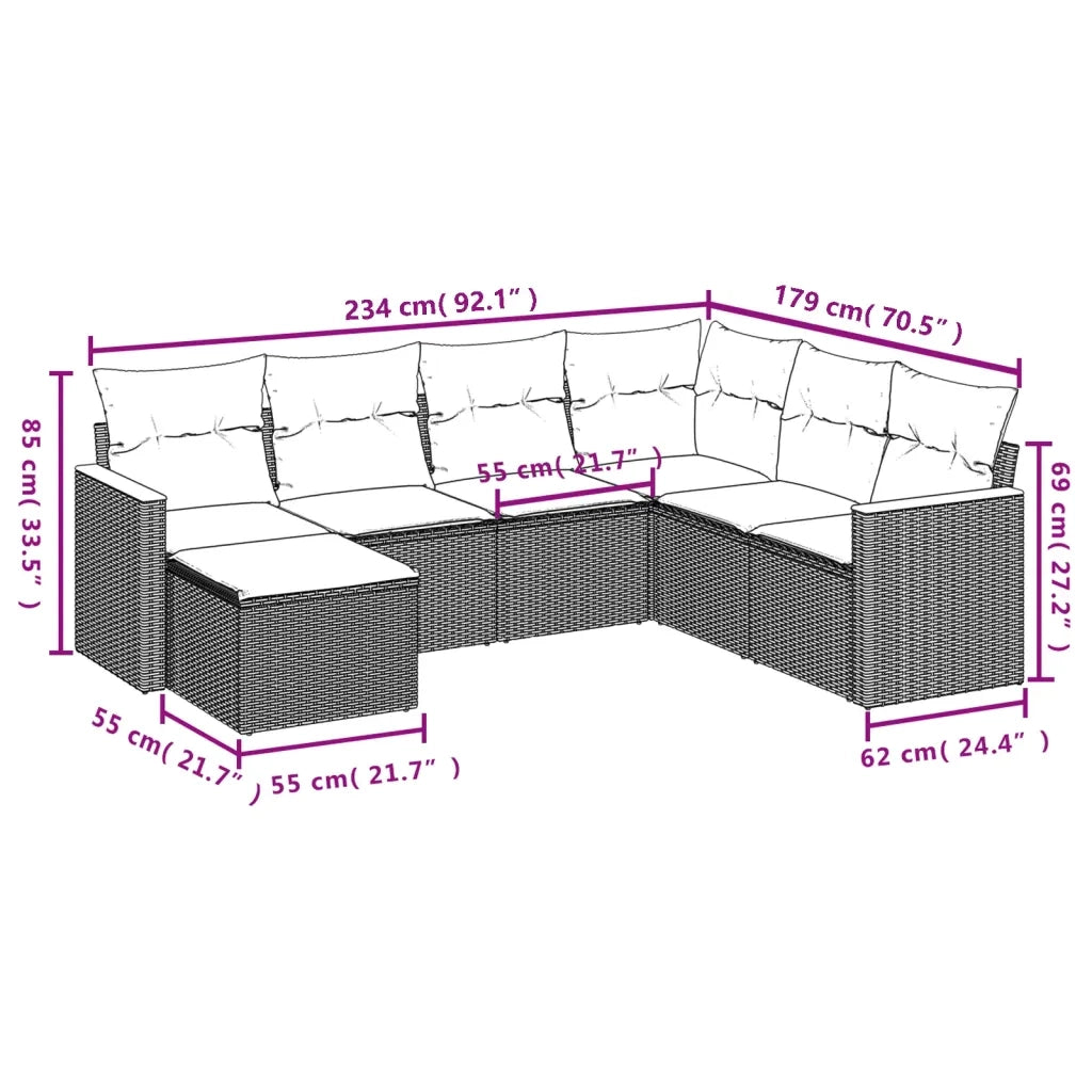 Set Divani da Giardino 7 pz con Cuscini Beige in Polyrattan