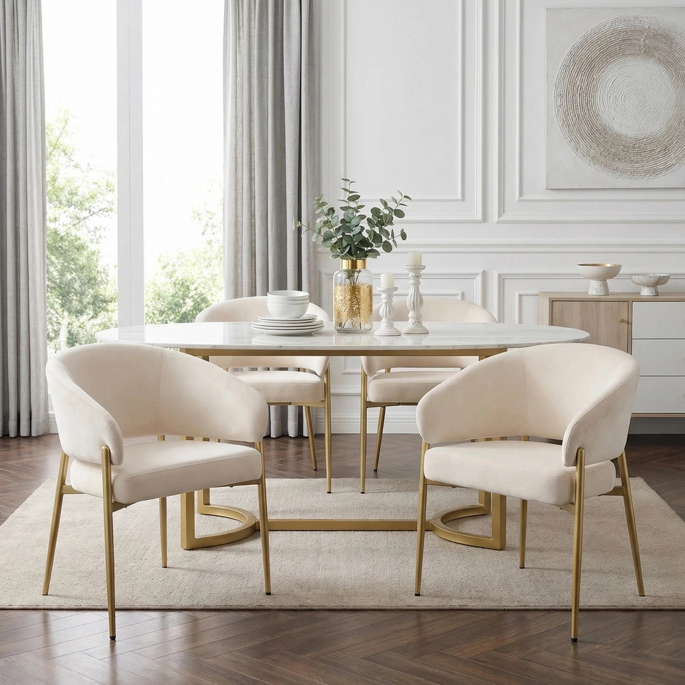 2 Sedie da pranzo in velluto - Zephmum - Comode e traspiranti, stile moderno, colore beige e oro champagne