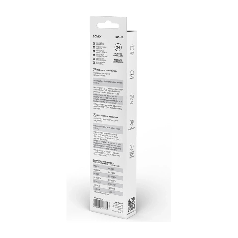 Telecomando universale SAVIO RC-14/ sostituzione per HISENSE, SMART TV