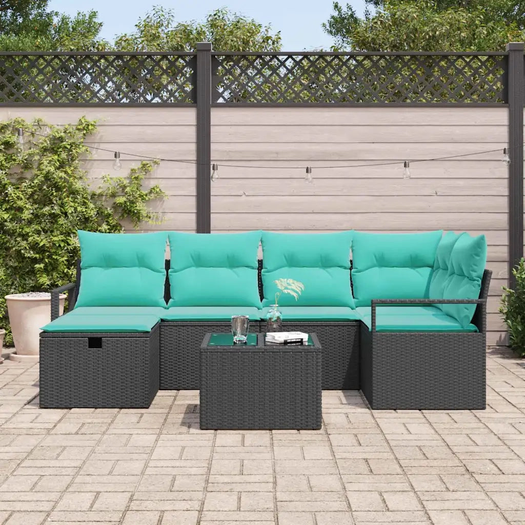 Set di divani con cuscino 7 pcs Nero e Turchese polyrattan 3359195