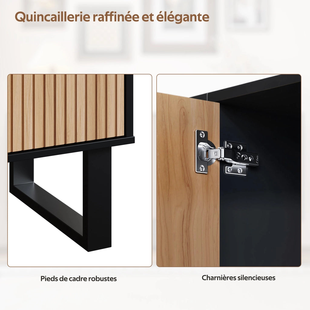 Mobile TV con 4 Ante e Vani Aperti; Frontali 3D a Righe; Stile Moderno; in MDF; 160??38??75 cm; Nero Naturale