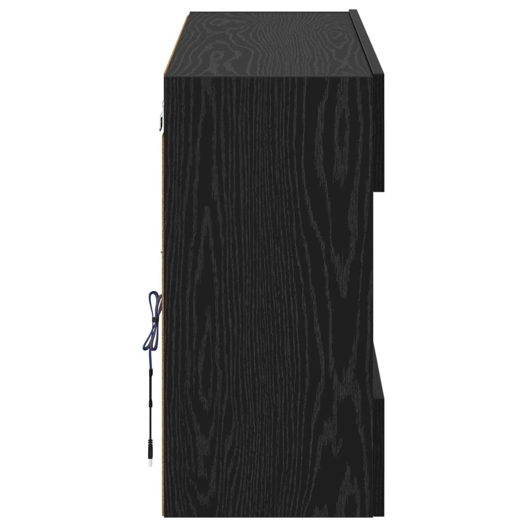 Mobile TV da parete con LED Rovere Nero 98,5 x 30 x 60,5 cm