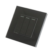 Interruttore triplo, nero, da incasso, 220V, 16AX, spia luminosa, cornice in vetro 86x86x34mm