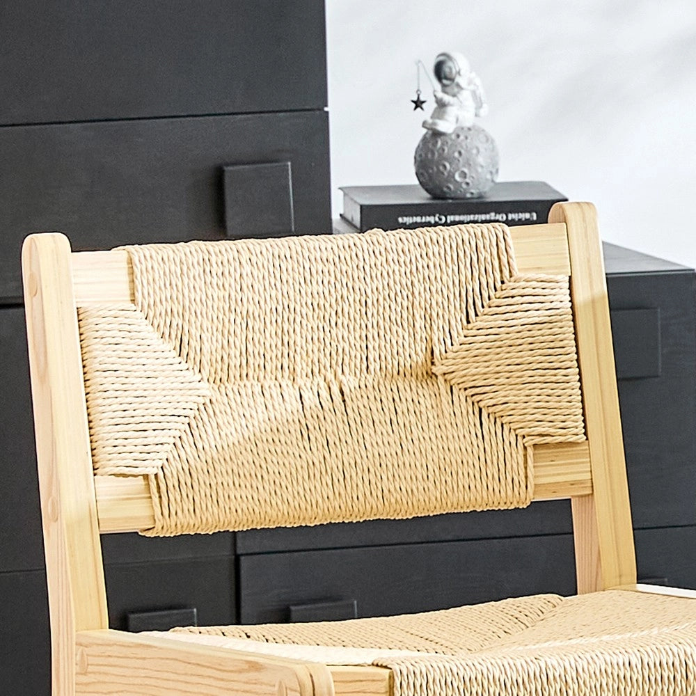 Set 2 Sgabelli da Bar ¨C MINIMAL ¨C Rattan, Legno Massello, Corda Intrecciata, Stile Country