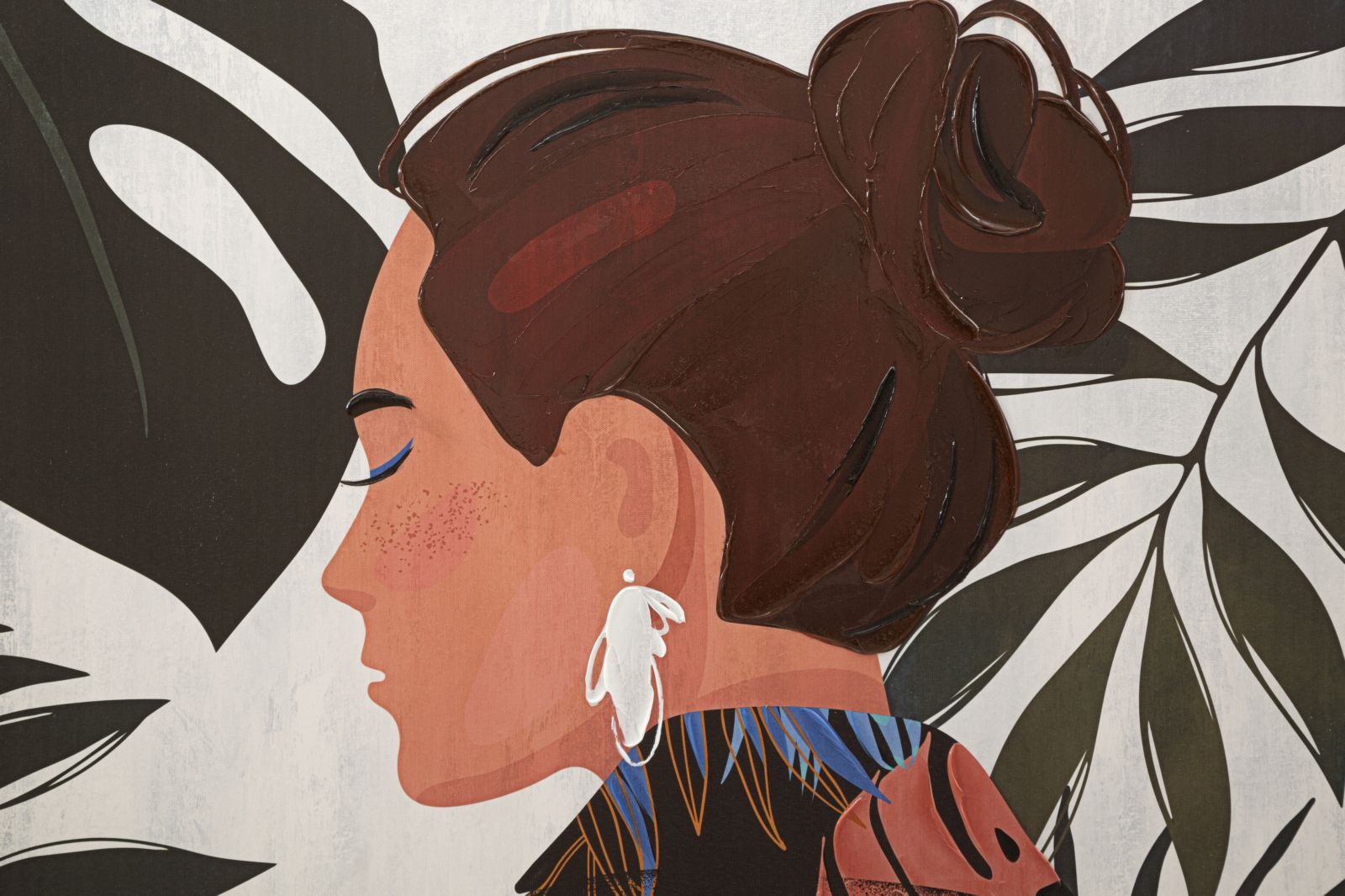 Stampa Dipinta Lady Jungle 2 80x2,8x120 cm in Legno e Tessuto