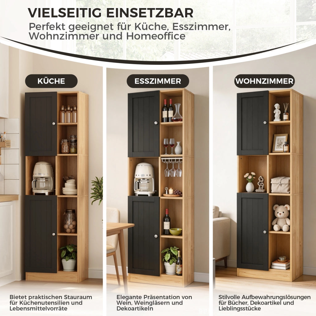 ARMADIO Angolare alto 50x35,5x170 cm MDF Nero e Naturale con 6 ripiani e 2 ante