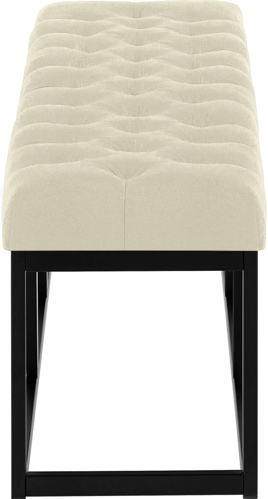 Panca design AMUN in metallo nero opaco e tessuto crema,150 cm
