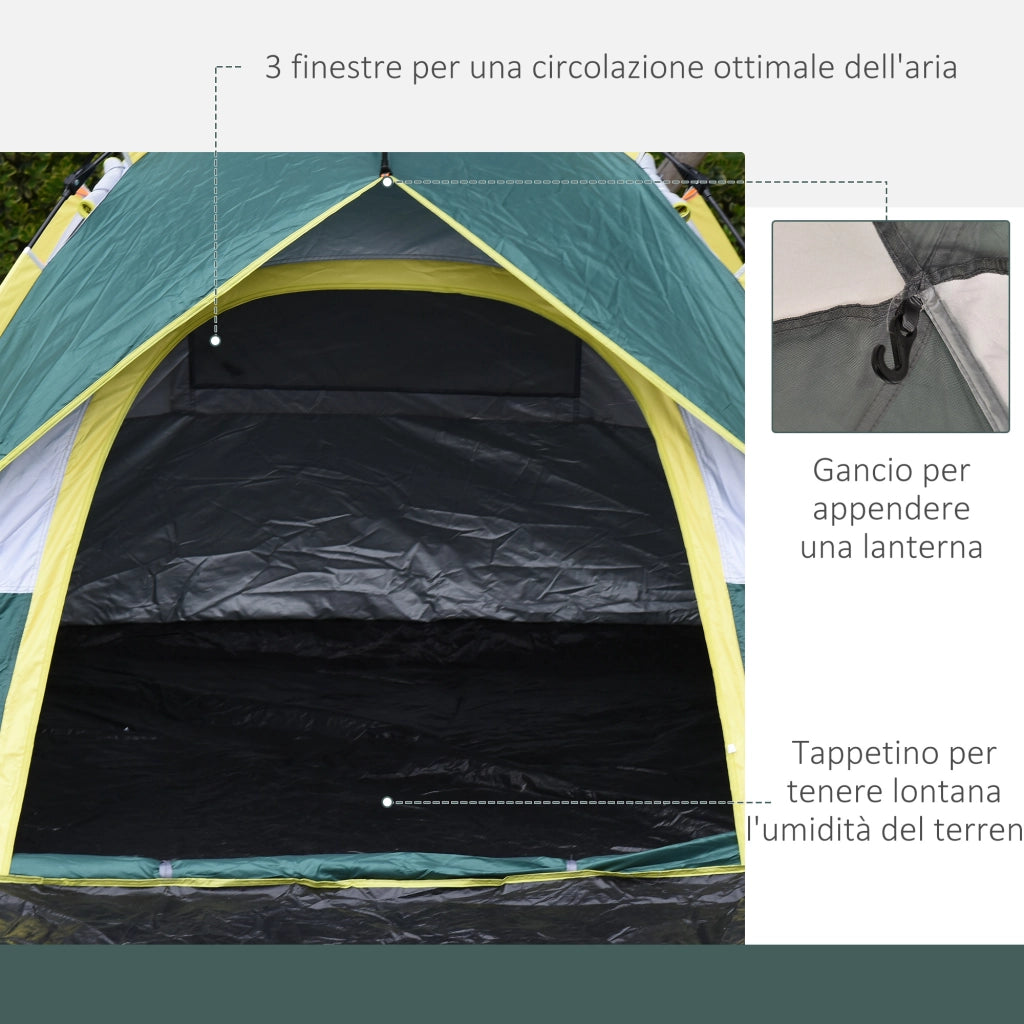 Tenda da Campeggio 2 Posti ¨C Xylo ¨C Apertura Automatica con Tasche Interne e Tappetino, 205x195x135 cm, Verde Oliva