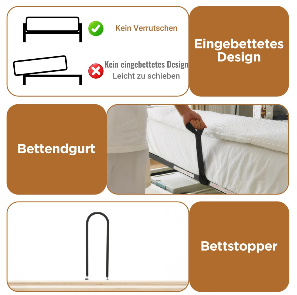 Letto singolo 90x190 cm con LED, vano contenitore e prese USB, beige