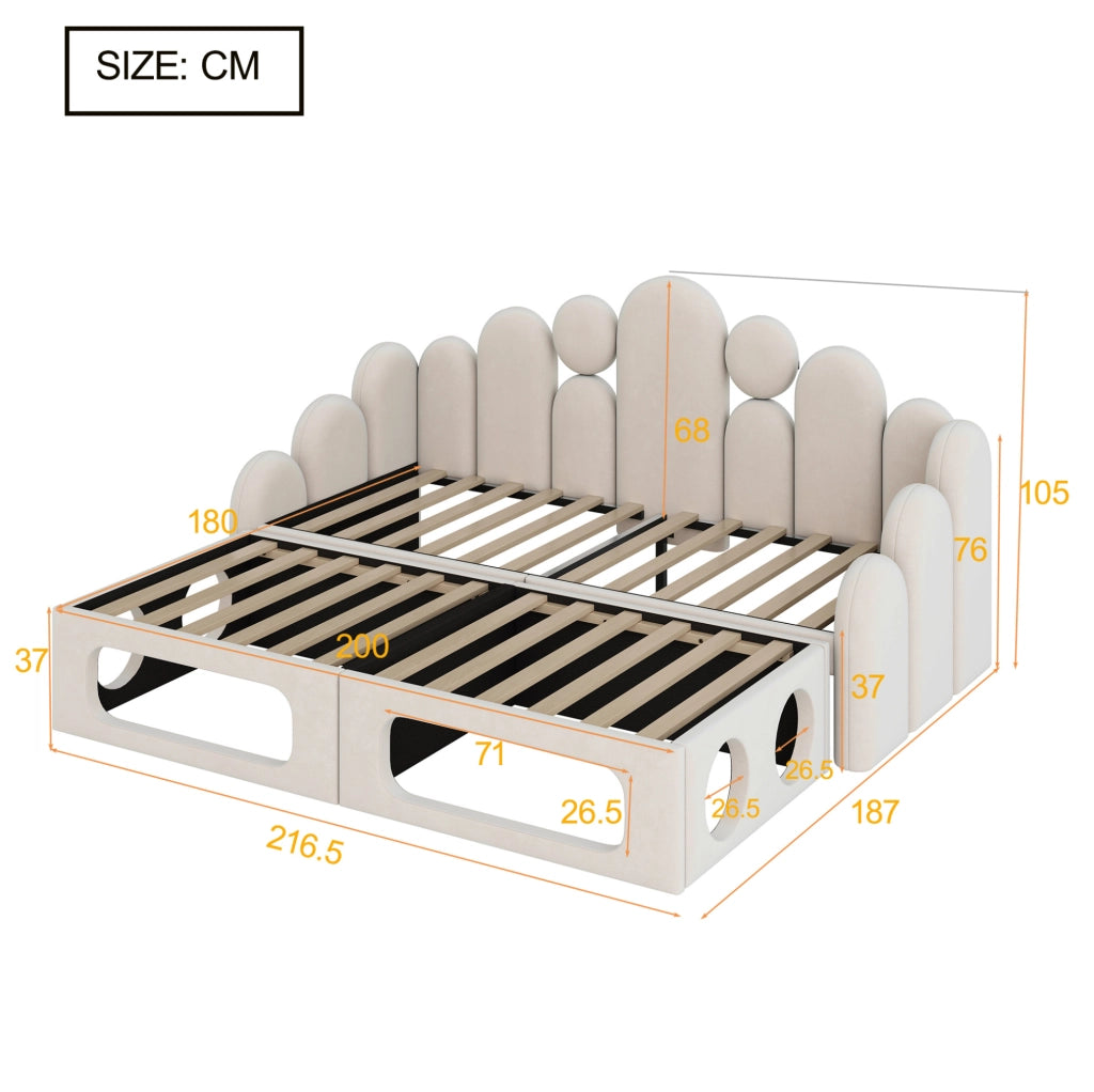 Letto multifunzione 180x200 cm in velluto beige con cuccia