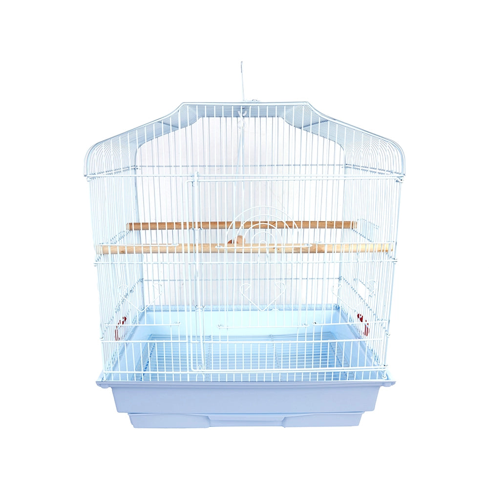 Gabbia Voliera per Uccelli 46,5x35,5x65,5 cm con 2 Mangiatoie in Ferro e Plastica Bianco