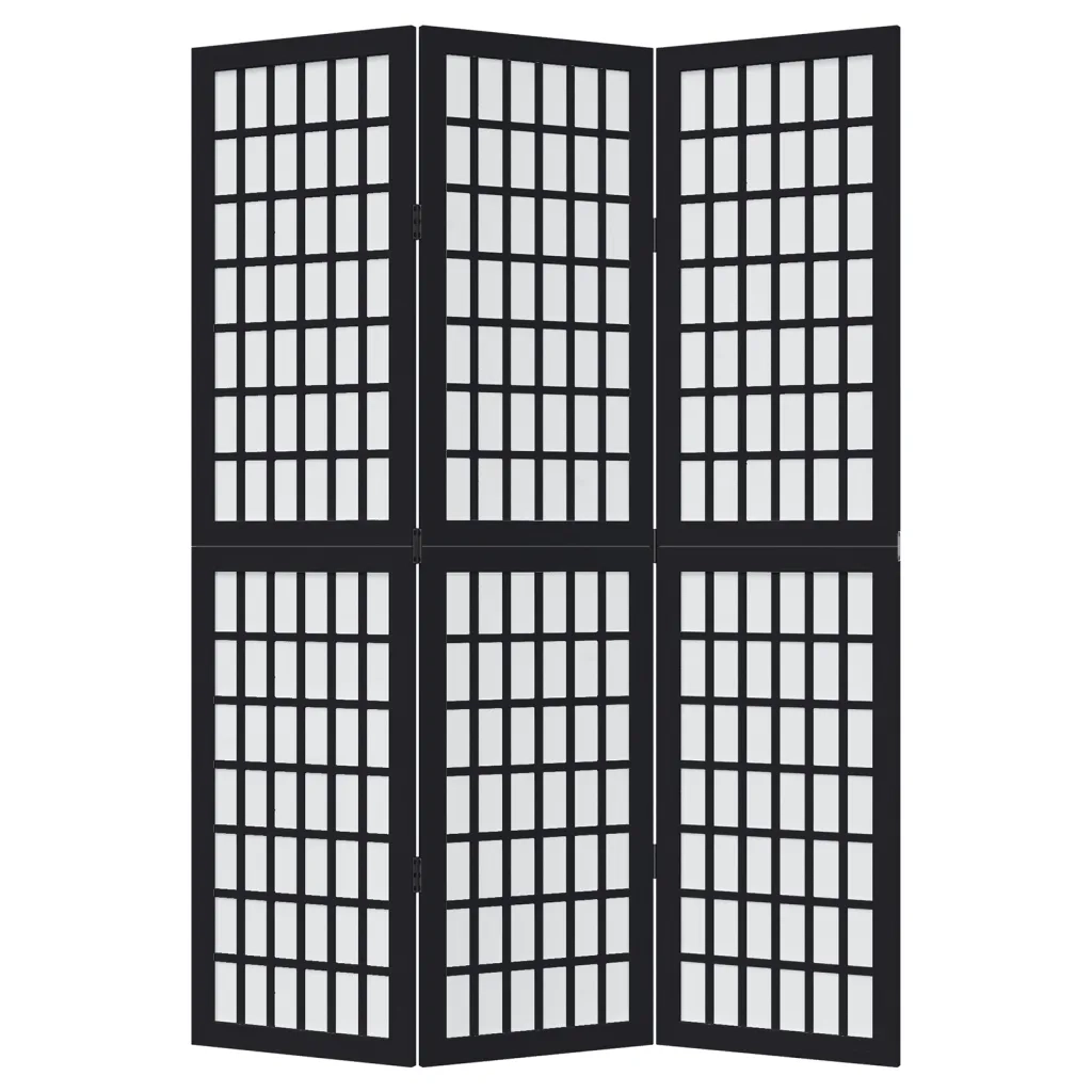Divisorio Ambienti 3 Pannelli Nero Legno Massello di Paulownia 358765