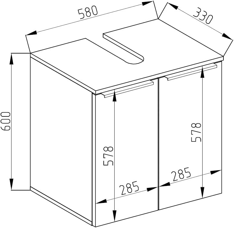 Mobile sottolavabo per bagno Otis, Bianco lucido, 58 x 60 cm, per la conservazione in bagno abbinabile alla serie Otis