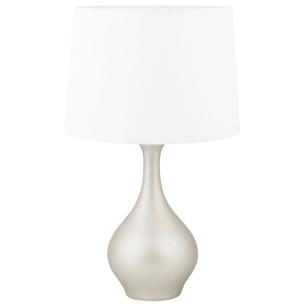 Lampada da Tavolo dorato con Base in Ceramica Bianca Paralume Impero in Poliestere Design Moderno