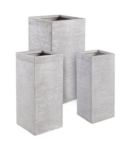 Set 3 Vasi Graffiti Quadrato Bianco Alto