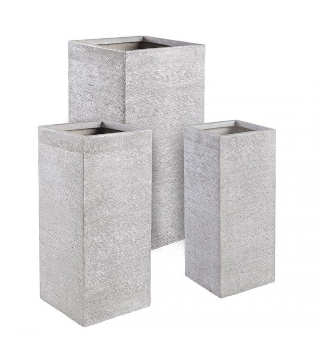 Set 3 Vasi Graffiti Quadrato Bianco Alto