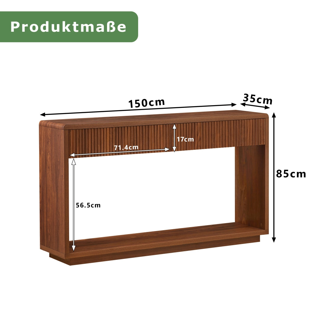 Consolle da ingresso 150x35x85 cm con 2 cassetti e ripiano aperto noce