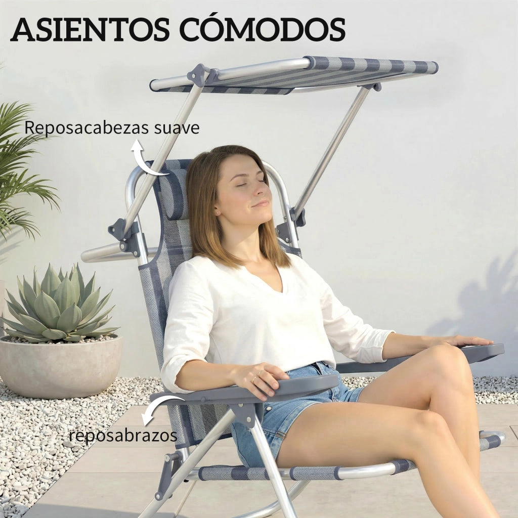 Sedia da Spiaggia Pieghevole con Tettoia ¨C zephmum ¨C Blu e Bianco