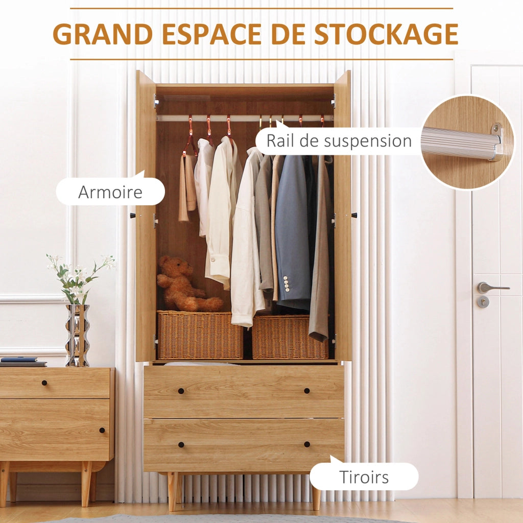 Armadio Guardaroba con 2 Porte e 2 Cassetti ¨C zephmum ¨C Legno 80x52x180 cm